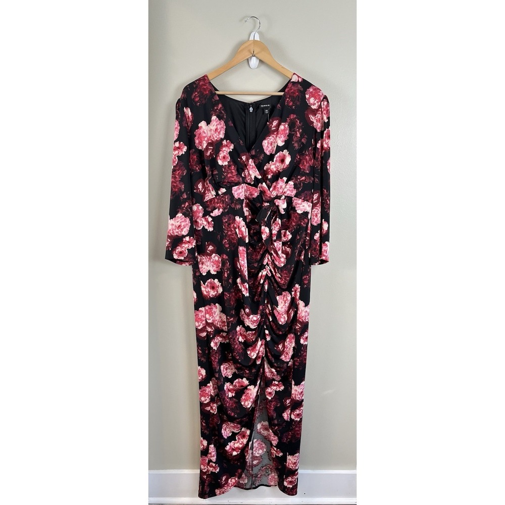 Torrid NWT Maxi Dress Plus Size 20 Floral Knit Faux Wrap Dress Ruched Event
